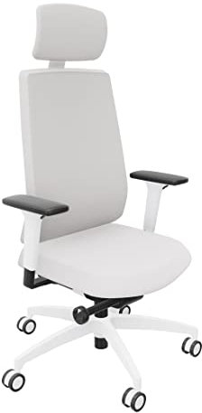 Dauphin Indeed, Bürostuhl, White Edition, verkehrsweißes Gestell, individuell anpassbar (Vollpolster + Nackenstütze, Tonal: Platingrau)
