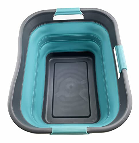 SAMMART Faltbarer Kunststoff-Wäschekorb, 30 l, faltbar, Pop-Up-Aufbewahrungsbehälter/Organizer, platzsparender Wäschekorb, Wasserkapazität 24 l (Grau/Kristallblau)