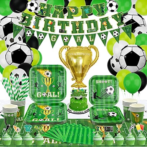 177 piezas de decoración de fiesta de fútbol, suministros de fiesta de fútbol, juego de vajilla temática de fútbol, recuerdos temáticos deportivos para 20 invitados (fútbol-1)