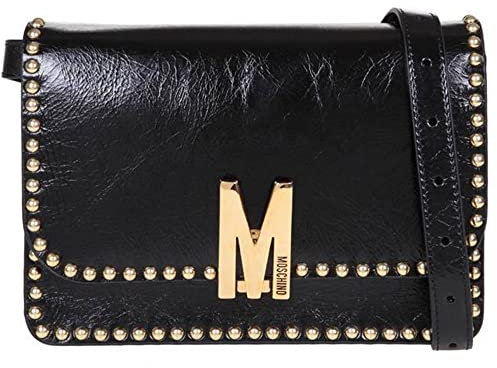 Moschino Schwarze Couture Tasche aus Leder mit Nieten, Nero