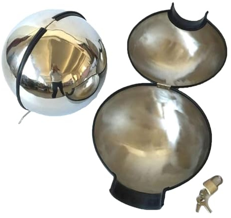 Edelstahl Runde Kugel Sex Halsbänder Helm, Slave Bondage Metall Hals Kragen mit Schlüssel, Rolle Spielen Restraint Halsfesseln Fetisch BDSM Erotik Spielzeug für Paare,Silber,Männer 14 cm