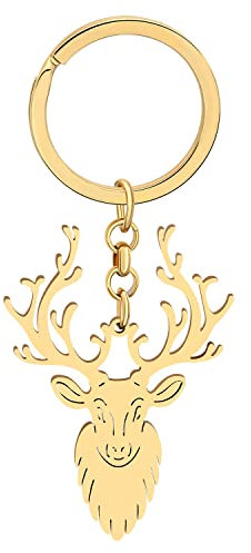 WEVENI Weihnachten Hirsch Schlüsselanhänger Zierlicher Edelstahl Weihnachten Elch Schlüsselanhänger für Frauen Mädchen Hirsch Geschenke Autoschlüssel Charms, vergoldet