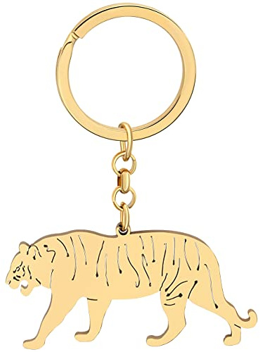 BAMAY Edelstahl Tiger Schlüsselanhänger 18K Vergoldet Versilbert Wilde Tiere Auto Schlüsselanhänger Charms für Frauen Mädchen (Vergoldet)