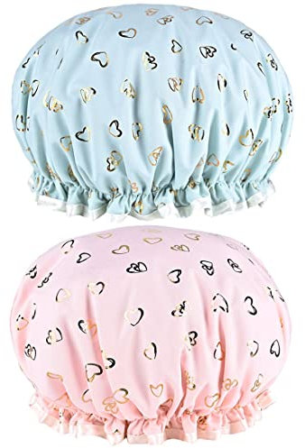 Bonnet De Douche ImperméAble, Bonnet De Douche RéUtilisable, 2pcs Bonnet De Douche éLastique, Double Bonnet De Douche Pour Les Filles, Les Femmes, Adapté à La Douche, Spa (Rose, Vert)