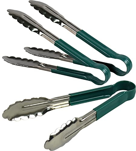 3X Catergold Professional Stainless Steel Food Tongs Set (9, Green)