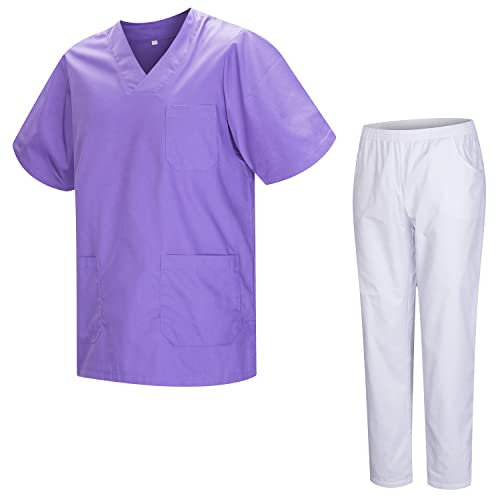 MISEMIYA - Unisex-Schrubb-Set - Medizinische Uniform mit Oberteil und Hose 817-8312-BLANCO - Large, Flieder