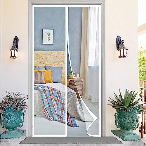 NGARY Zanzariera Magnetica per Porte, Zanzariere Magnetiche su Misura Punch Gratuito Facile da Installare con Sigillatura Automatica per Porta Finestra Balcone Soggiorno,Bianca,110x250cm(43x98inch)