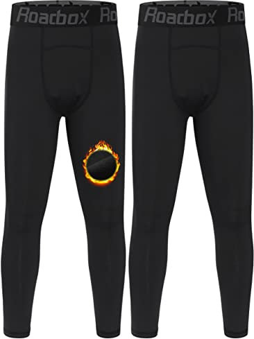 Roadbox Lange Unterhosen Kinder Jungen Funktionsunterwäsche 2er Pack Thermounterwäsche für Skifahren Tubing Sport(Schwarz+ Schwarz,XL)