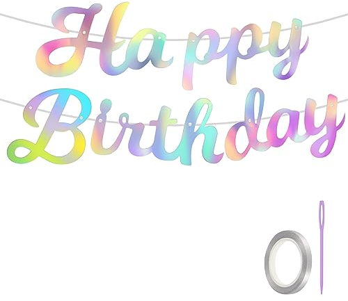 Happy Birthday Banner, Vormontiert Bunt Holografisches Alles Gute zum Geburtstag Banner Happy Birthday Girlande Schilder Geburtstagsparty Dekoration mit Kunststoffnadel und Band für Frauen Mädchen