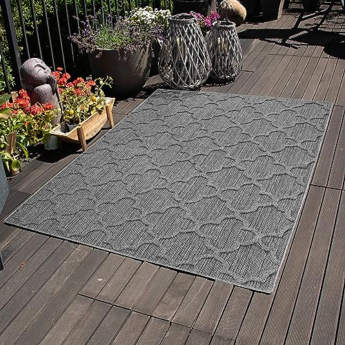 Carpettex Outdoor Teppich Wetterfest 80 x 250 cm Läufer, Sisaloptik, Grau - Ideal für Balkon, Garten, Terrasse, Camping und als Küchenläufer - Waschbarer Teppich, Skandinavisches Design, Flachgewebe