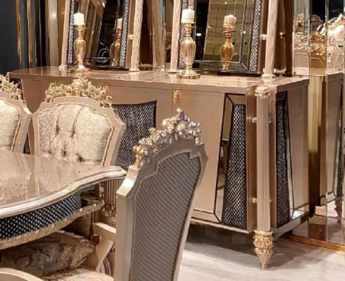 Casa Padrino Luxus Barock Sideboard Grau/Schwarz/Gold - Barockstil Massivholz Schrank mit 4 Türen - Luxus Esszimmer Möbel im Barockstil - Barock Esszimmer Möbel - Barock Küchen Möbel