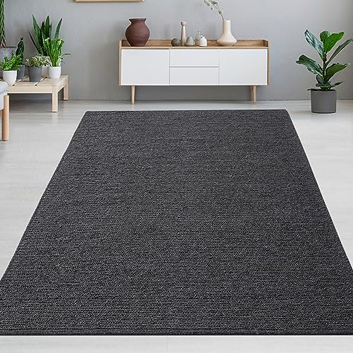 CARPETIA Handgewebter Teppich Wohnzimmer Schlafzimmer Wolle Wollteppich langlebig modern weich Uni Anthrazit, 120 x 170 cm
