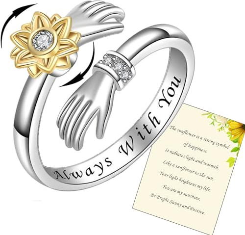 925 Sterling Silber Umarmungsringe für Frauen, Ich liebe dich für immer Liebe dich Mutter Geschenk Schwester Geschenke Gravierte Worte Umarmende Hände Offener Ring Freundschaft Schmuck Geschenk