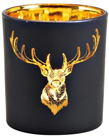 G.Wurm Windlicht Hirsch Dekor aus Glas schwarz, Gold 10x12x10cm 10032915