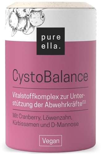 Pure Ella CystoBalance - Cranberry D Mannose Kapseln mit L-Methionin, Extrakten aus Kürbissamen & Löwenzahn - Plus Vitamine C und D fürs Immunsystem - Vegan, Hochdosiert, Hormonfrei - 60 Stück