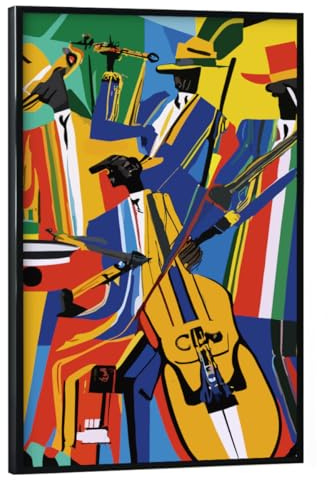 artboxONE Poster mit schwarzem Rahmen 60x40 cm Abstrakt Jazz Band - Bild mprovisation Double bass Drums