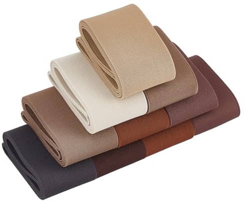 BENECREAT Banda Elástica Plana 9.1m 10 Colores Marrón, Ribete de Envoltura de Tela Elástica de 50 mm de Ancho para Cintura, Falda, Venda, Costura de Prendas, Proyecto Artesanal