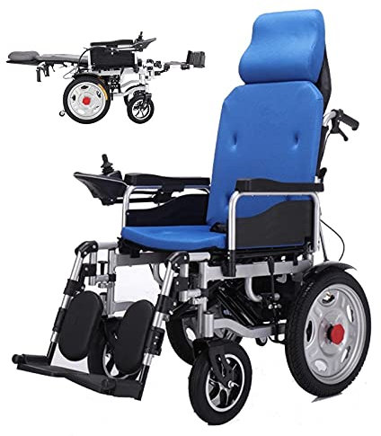 Adult Foldable Heavy Duty Electric Wheelchair with Headrest Adjustable Backrest and Pedal,Joystick, Drive with Electric Power Or Use As Manual Wheelchair,Blue