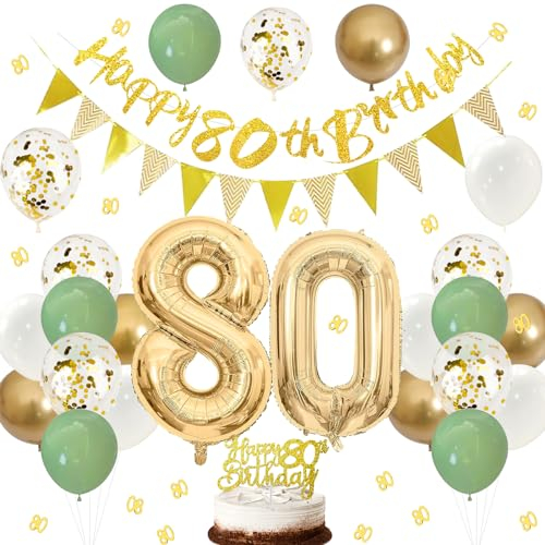 Luftballons 80. Geburtstag Deko Set - Konfetti, Kuchen Deko, Girlande, Banner für Frau und Mann