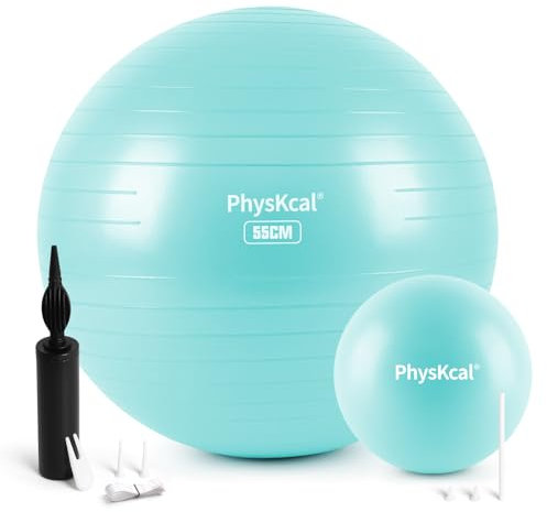 PhysKcal Balles d'exercices Fitness 55cm Bleu avec de 23cm Ballon de Pilates Set, Anti-dérapant Yoga Ball, Swiss Ball, Ballon de Gymnastique, Balle d'équilibre avec Pompe Rapide
