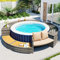 Zravenna Lounge Rattan GartenmöBel Set, Stahlwandpool Rund Mit Stauraum, Whirlpool Umrandung Für Swim Spa, Mit Verstellbaren FüßEn, Inklusive Kissen,PE-Graues Rattan Und Akazienholz
