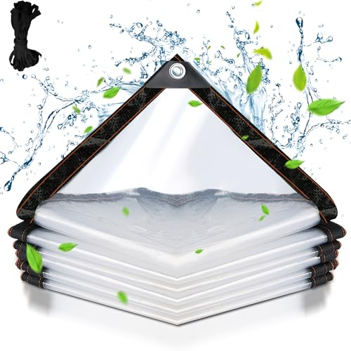 Yugodex 6x3m Bâche imperméable Transparente avec œillets, bâche imperméable pour Balcon de Jardin, Pliable, résistante à la poussière et au Vent, Convient tonnelle, Serre, Balcon, Plantes