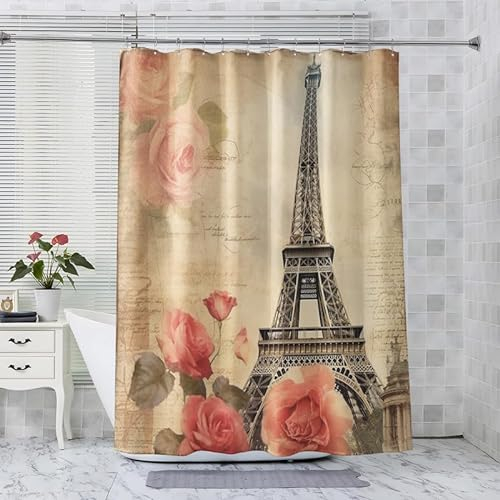 ADEIRO Duschvorhang 90x180 cm, Duschvorhang Eiffelturm, Paris Duschvorhang mit 12 Plastik Haken, Badevorhang Waschbar Textil Shower Curtains für Dusche und Badewanne
