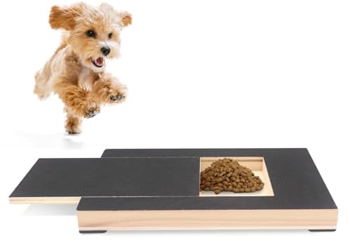 MoYouno Dog Nail Scratch Board File with Treat Box, Wooden Dog Scratch Pad, Self Scratcher, Nail Grinder Toy (L)