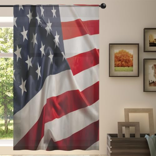Amerikanische Voile-Vorhänge mit amerikanischer Flagge, durchscheinend, 140 x 198 cm, Flagge USA, Vorhang für Wohnzimmer, Schlafzimmer, Küche, Zuhause, Türdekoration, Vorhänge