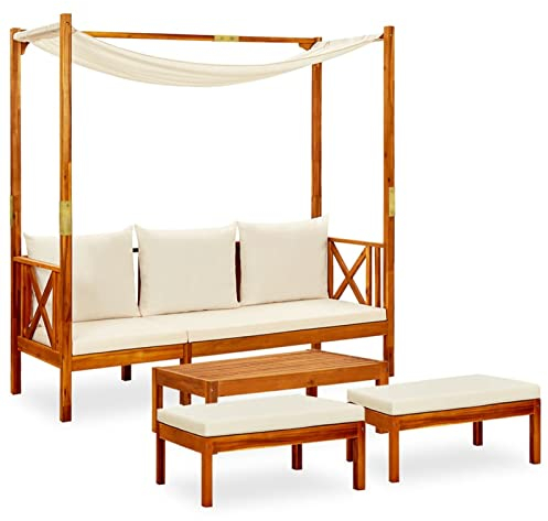 SECOLI Gartensofa mit Dach Gartensofa Holz Gartenbank Holz mit Tisch Holzbank Balkonmöbel Kleiner Balkon Holz Lounge Sofa Holz Loungemöbel Terrasse-