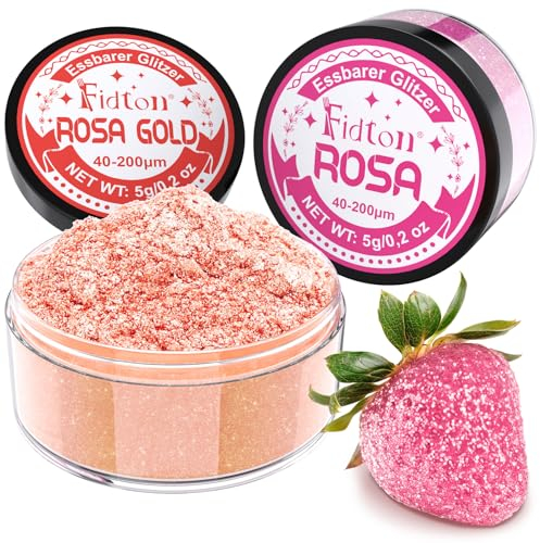 Essbarer Glitzer für Getränke - Fidton 2 Farbe Lebensmittelfarbe Pulver Set, Glitzer Essbar für Torten, Fondant, Donut, Edible Glitter für Getränke, Cocktail, Essbares Glitzer Rosa Gold und Rosa - 5 g