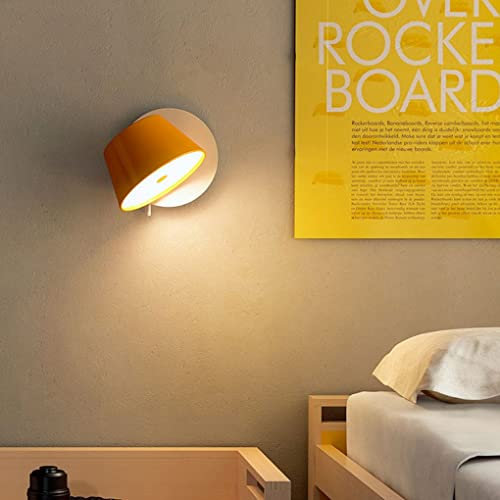SSNCcNC Wandlampe Innen LED 9W Modern Nordic Orange Wandleuchte 360 °Drehbare Schlafzimmer Nachttischlampe 3000K Warmweiß Runde Wandbeleuchtung aus Metall Aluminium Lampenschirm für Wohnzimmer Flur