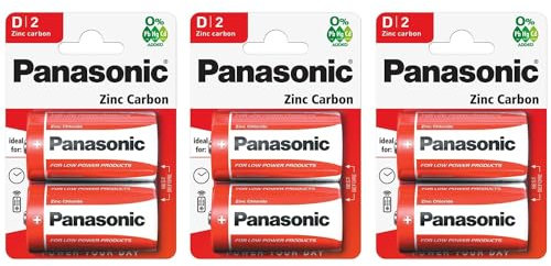 PANASONIC - Lote de 3 ampollas de 2 pilas Red Zinc-Carbon D - R20-1,5 V