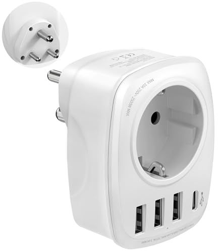 VINTAR 1 PCS Adaptateur de Voyage Inde, Adaptateur de Voyage Type D avec 3 USB et 15W 1USBC, Inde Adaptateur Prise de Courant pour l'Inde Sri Lanka, Népal
