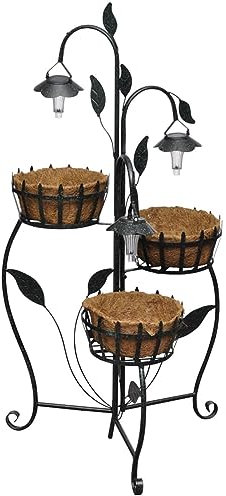 Homgoday Jardinera rejilla para jardín, jardineras partavasi soporte de hierro forjado y lámparas LED S, jardinera rejilla para jardín, jardinera de exterior, jardinera balcón