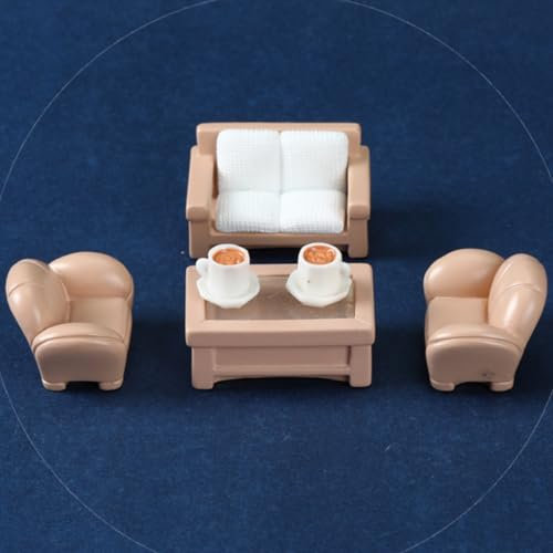 KARLOR Puppenhaus Möbel Set, 6 Stück Miniatur Möbel Set Sofa Sessel Tisch Kaffeetasse mit Kaffee, Puppenhaus Zubehör Deko 1:12 Puppenhaus Wohnzimmer Balkon Dollhouse Deko Puppenmöbel(Wohnzimmer)
