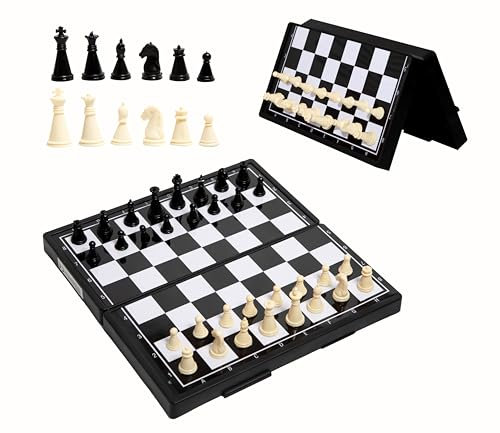 Ajedrez magnético Plegable, Viaje portatil, Juego niño-Adulto, (Blanco-Negro) (19x19)