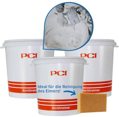 3X PCI Anrühreimer 30 Liter, inklusive 1x kör4u Schwamm, zum Anrühren von Fliesenkleber Fugenmörtel Spachtelmasse