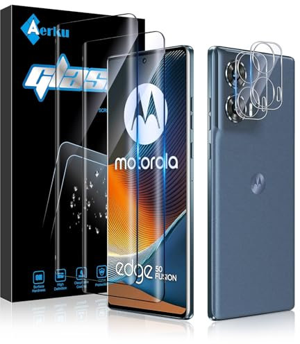 Aerku Schutzfolie für Motorola Moto Edge 50 Fusion für Panzerglas, 2 Stück 3D Gebogene Schutzglas und 2 Stück Kameraschutz, Ultra-klar Folie, 9H Härte Anti-Bläschen Anti-Kratzen Folie