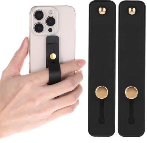 Ymapinc 2Pcs Case Holder Strap, Black Silicone Phone Loops With Kickstand Grip Holder for Mobile Phones and Cases