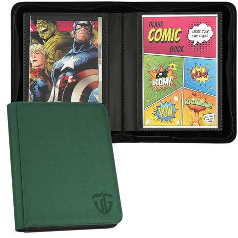 TCGUARD Comic Book Binder for 24 Comic Books, Comic Book Storage Album with Sleeves for Current, Silver Age and Normal Comics in Bags and Boxes for Comics Collectors, Green
