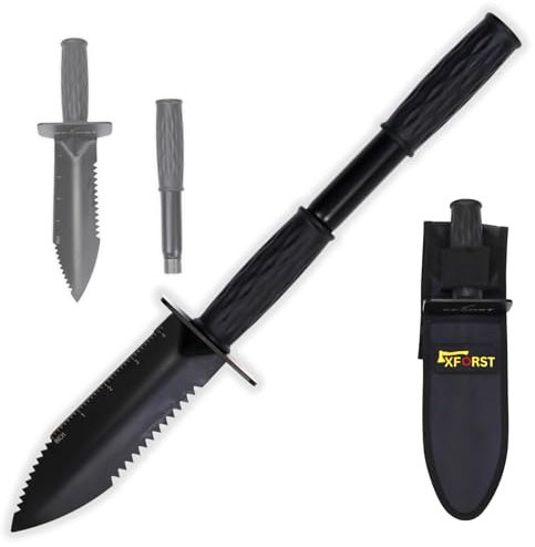Xforst Grabungsmesser mit Verlängerungsfunktion, Hand Schaufel, Metalldetektor Zubehör, Digger Schaufel, Hori Hori. Mit Messskala und Gürtelbefestigung. X-GM350 Neu