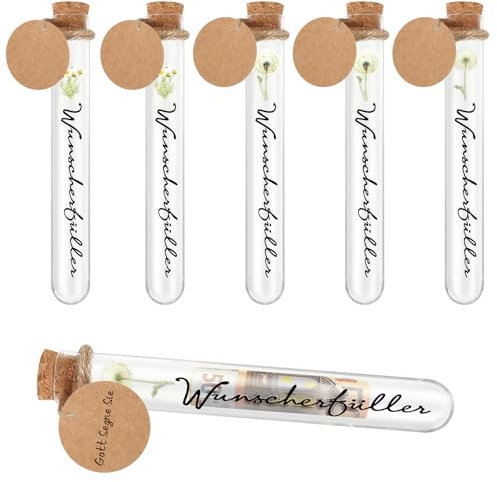 Wunscherfüller Geldgeschenk, Hochwertige Reagenzglas mit Korken, Geldgeschenke Geburtstag, 6 Stück Reagenzgläser mit Korken mit Wunscherfüller Aufkleber für Taufgeschenke Jungen Mädchen