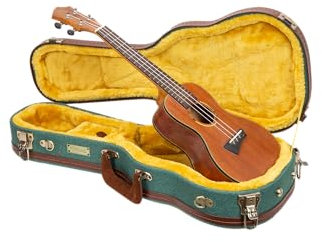 Crossrock Master Series - Custodia per ukulele da concerto da 58 e 61 cm, tessuto in tweed blu malachite, guscio riprogettato, spallacci e manico in pelle, interno in velluto dorato
