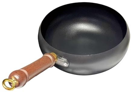 Milageto Utensilios de Cocina Wok antiadherentes con asa para Colgar, Mango Largo, Olla de Hierro Forjado Manual para Camping, Cocina, hogar, Restaurante