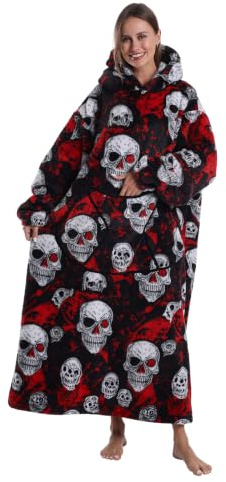 Moinlizy Tragbare Decke, Hoodie, lange Kapuzendecke, übergroß, für Erwachsene, Damen, Herren, mit Tasche und Ärmeln