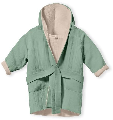 Mababu Bademantel Kinder mit Kapuze | 100% Bio-Baumwolle GOTS Zertifiziert | Premium Musselin Kinderbademantel für Mädchen & Jungen | Maschinenwaschbar & Trocknergeeignet | 4-lagig | 1–6 Jahre