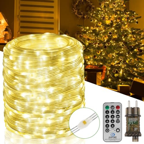 Lichterkette aussen 100M 1000LED 8Modi Lichterkette Weihnachtsbaum IP67 Wetterfest Funkelnde Lichterketten für Weihnachtsdekoration Garten Balkon Deko Zimmer Beleuchtung Hochzeiten Partys (Warmweiß)