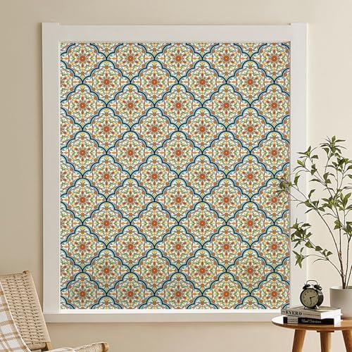 dktie Window Film Vinyl Non Adhesive Privacy Film Bohemian Stained Glass Window Film for Bathroom Shower Door Heat Control Anti UV 44.5x200cm