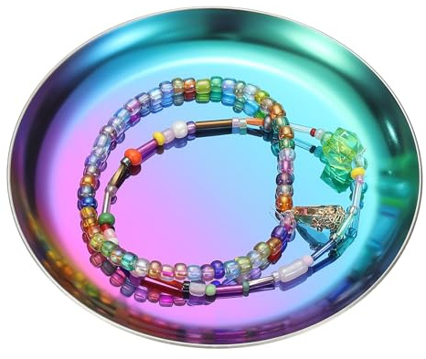 sourcing map Round Serving Trays, 3.94 Stainless Steel Decorative Jewelry Dish, Small Vanity Tray for Bathroom Aromatherapy Candle Drink Plate,Titanium